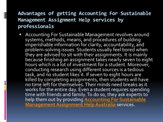 Advantages of getting Accounting For Sustainable Management Assignment Help services by professionals