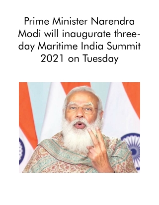 Prime Minister Narendra Modi Will Inaugurate Three-day Maritime India Summit 2021 on Tuesday