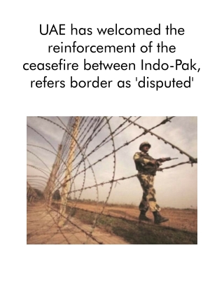 UAE Has Welcomed the Reinforcement of the Ceasefire Between Indo-Pak, Refers Border as 'Disputed'