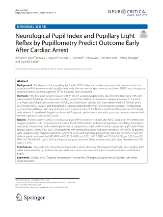 Neurological Pupil Index and Pupillary Light Reflex by Pupillometry Predict Outcome Early After Cardiac Arrest