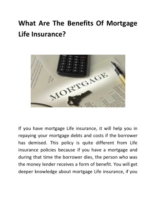 What Are The Benefits Of Mortgage Life Insurance?