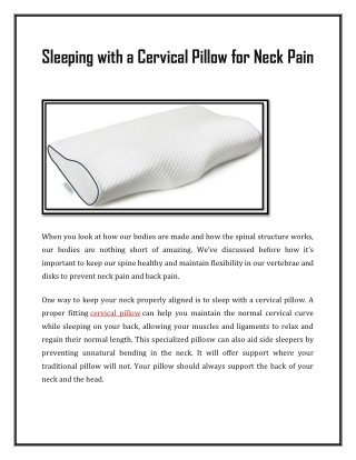 Sleeping with a Cervical Pillow for Neck Pain