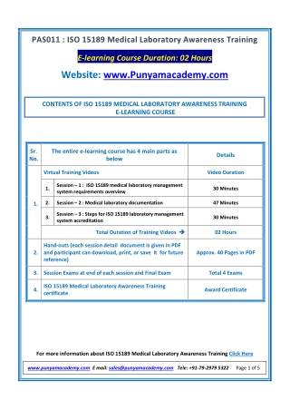 ISO 15189 Medical Laboratory Awareness Training