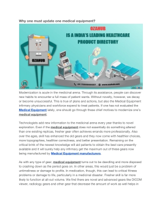Why one must update one medical equipment?