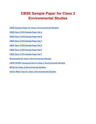 CBSE Sample Paper for Class 2 Environmental Studies Based on Revised CBSE Syllabus 2020-21