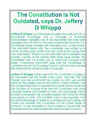 The Constitution is Not Outdated, says Dr. Jeffery D Whippo