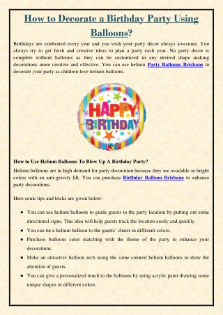 How to Decorate a Birthday Party Using Balloons?