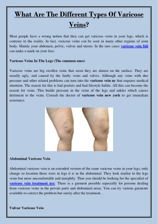 What Are The Different Types Of Varicose Veins?