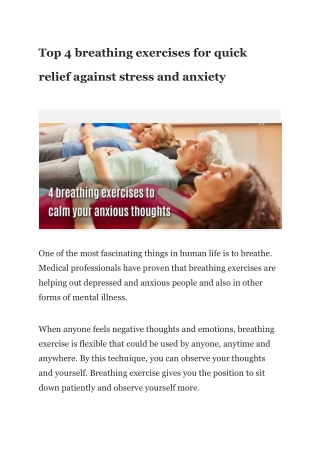 Top 4 breathing exercises for quick relief against stress and anxiety