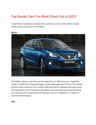 Top 6 Suzuki Cars You Must Check Out in 2021!