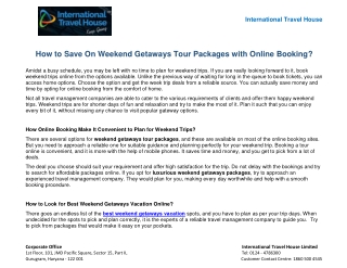 How to Save On Weekend Getaways Tour Packages with Online Booking?