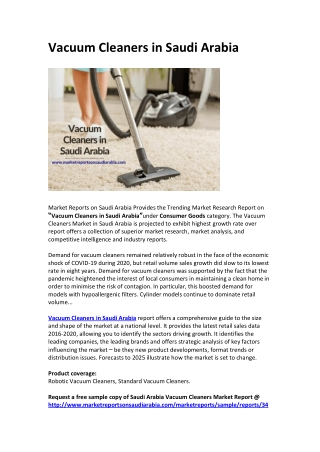 Vacuum Cleaners in Saudi Arabia: Market Trends, Size, Growth, Opportunity and Forecast 2025