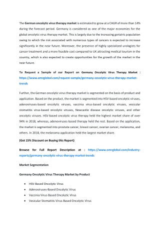 Germany Oncolytic Virus Therapy Market  Trends, Size, Competitive Analysis and Forecast - 2019-2025
