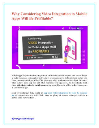 Why Considering Video Integration in Mobile Apps Will Be Profitable?