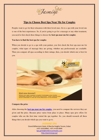 Tips to Choose Best Spa Near Me for Couples