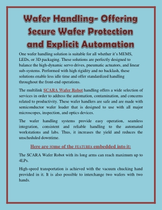 Wafer Handling-Offering Secure Wafer Protection & Explicit Automation Interface