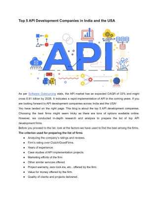 Top 5 API Development Companies in India and the USA