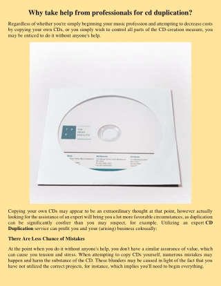 Why take help from professionals for cd duplication?