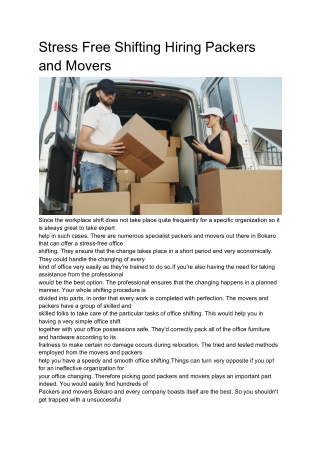 Stress Free Shifting Hiring Packers and Movers