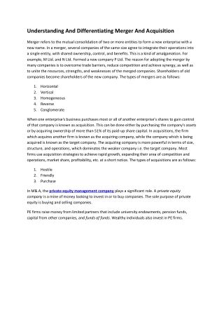 Understanding And Differentiating Merger And Acquisition