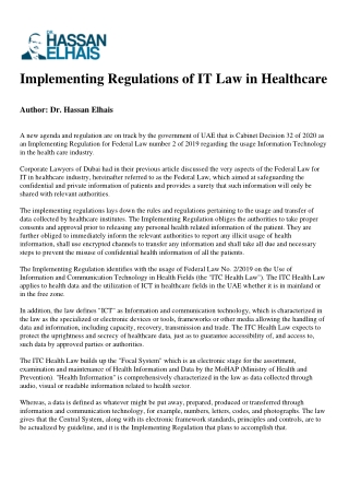 Implementing Regulations of IT Law in Healthcare