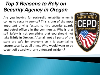 Top 3 Reasons to Rely on Security Agency in Oregon