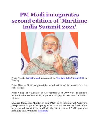 PM Modi inaugurates second edition of 'Maritime India Summit 2021'