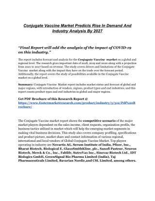 Conjugate Vaccine Market Segmentation, Current & Future Scope To 2027 With Top Companies