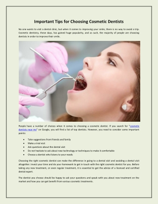 Important Tips for Choosing Cosmetic Dentists