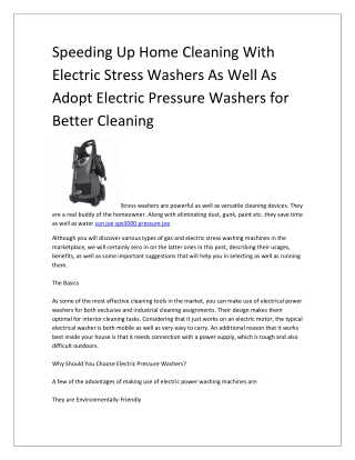 Speeding Up Home Cleaning With Electric Stress Washers As Well As Adopt Electric Pressure Washers for Better Cleaning-co