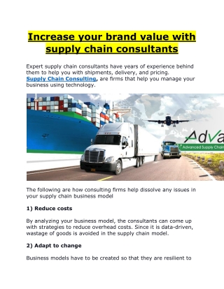 Increase your brand value with supply chain consultants