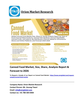 Canned Food Market Trends, Size, Competitive Analysis and Forecast 2020-2026