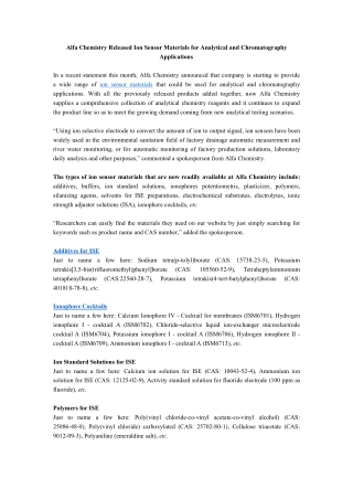 Alfa Chemistry Released Ion Sensor Materials for Analytical and Chromatography Applications
