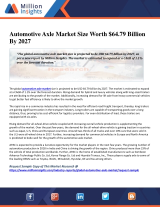 Automotive Axle Market Size Worth $64.79 Billion By 2027