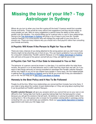 Missing the love of your life? - Top Astrologer in Sydney