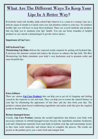 What Are The Different Ways To Keep Your Lips In A Better Way?