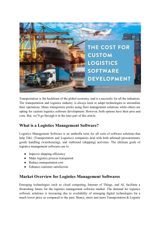 What is the Cost for Custom Logistics Software Development?