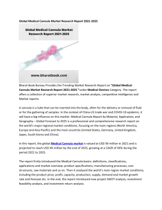 Global Medical Cannula Market Report 2021-2025