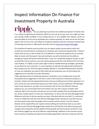 Inspect Information On Finance For Investment Property In Australia 9