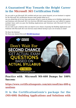 Questions in three easy format's, MS-600 PDF Questions and MS-600 Practice Test Software and MS-600 web based software