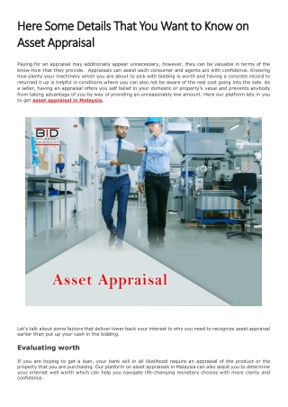 Here Some Details That You Want to Know on Asset Appraisal