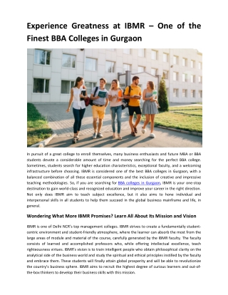 Experience Greatness at IBMR – One of the Finest BBA Colleges in Gurgaon