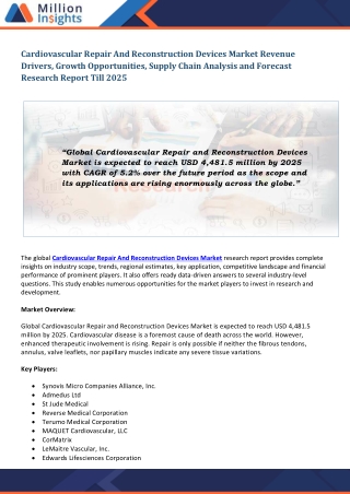 Cardiovascular Repair And Reconstruction Devices Market