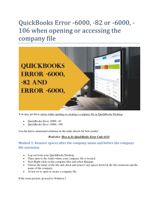 QuickBooks Error -6000, -82 or -6000, -106 when opening or accessing the company file