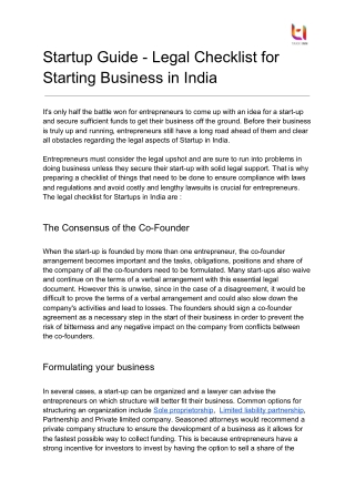 Startup Guide - Legal Checklist for Starting Business in India