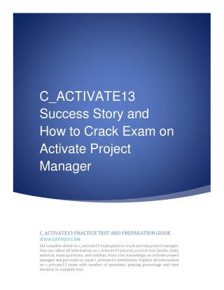 C_ACTIVATE13 Success Story and How to Crack Exam on Activate Project Manager