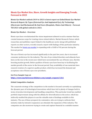 Bionic Eye Market Size, Share, Growth Insights and Emerging Trends, Forecast to 2023