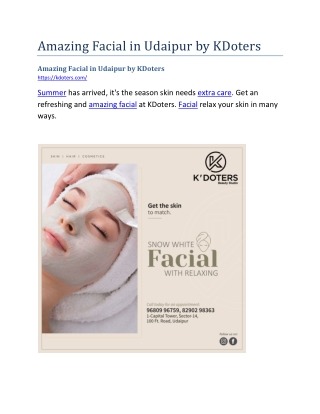 Amazing Facial in Udaipur by KDoters
