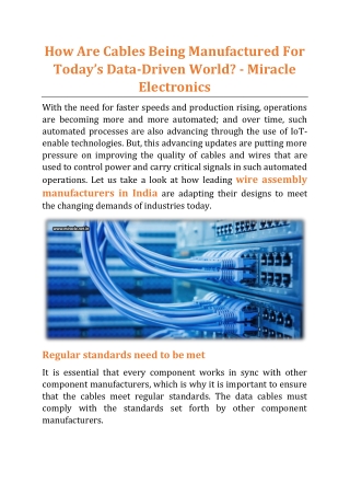 How Are Cables Being Manufactured For Today’s Data-Driven World - Miracle Electronics