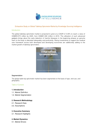 Exhaustive Study on Global Tabletop Spirometer Market